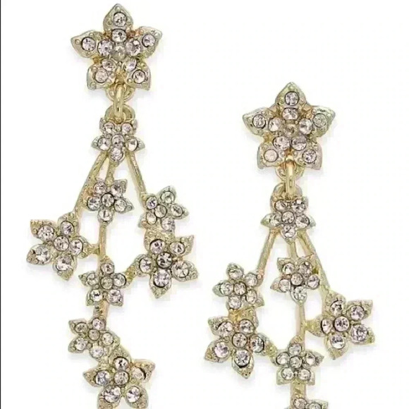 iNC new Gold Tone Crystal Flower Linear Earring - Picture 1 of 8